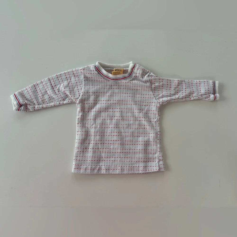 Vintage Carters Long Sleeve White Shirt with red and blue dots size 9 months